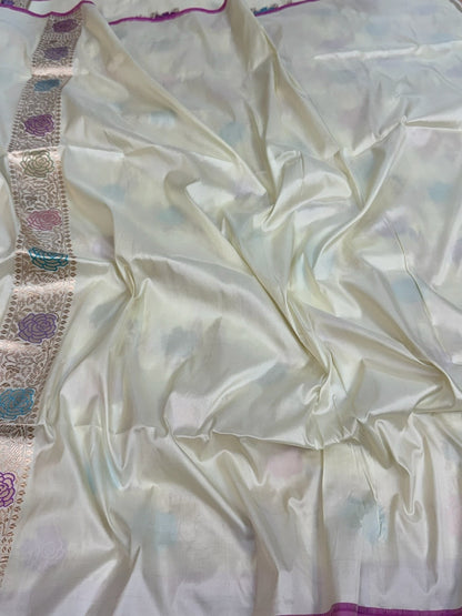 Ivory Handwoven Pure Banarasi Silk Saree