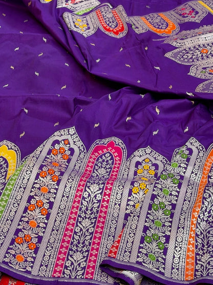 Purple Handwoven Pure Banarasi Silk Saree