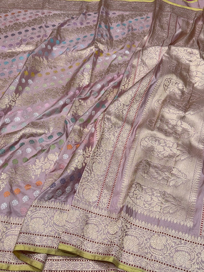 Lilac Handwoven Pure Banarasi Silk Saree – Kadwa Weave | Authentic Katan Mulberry Silk