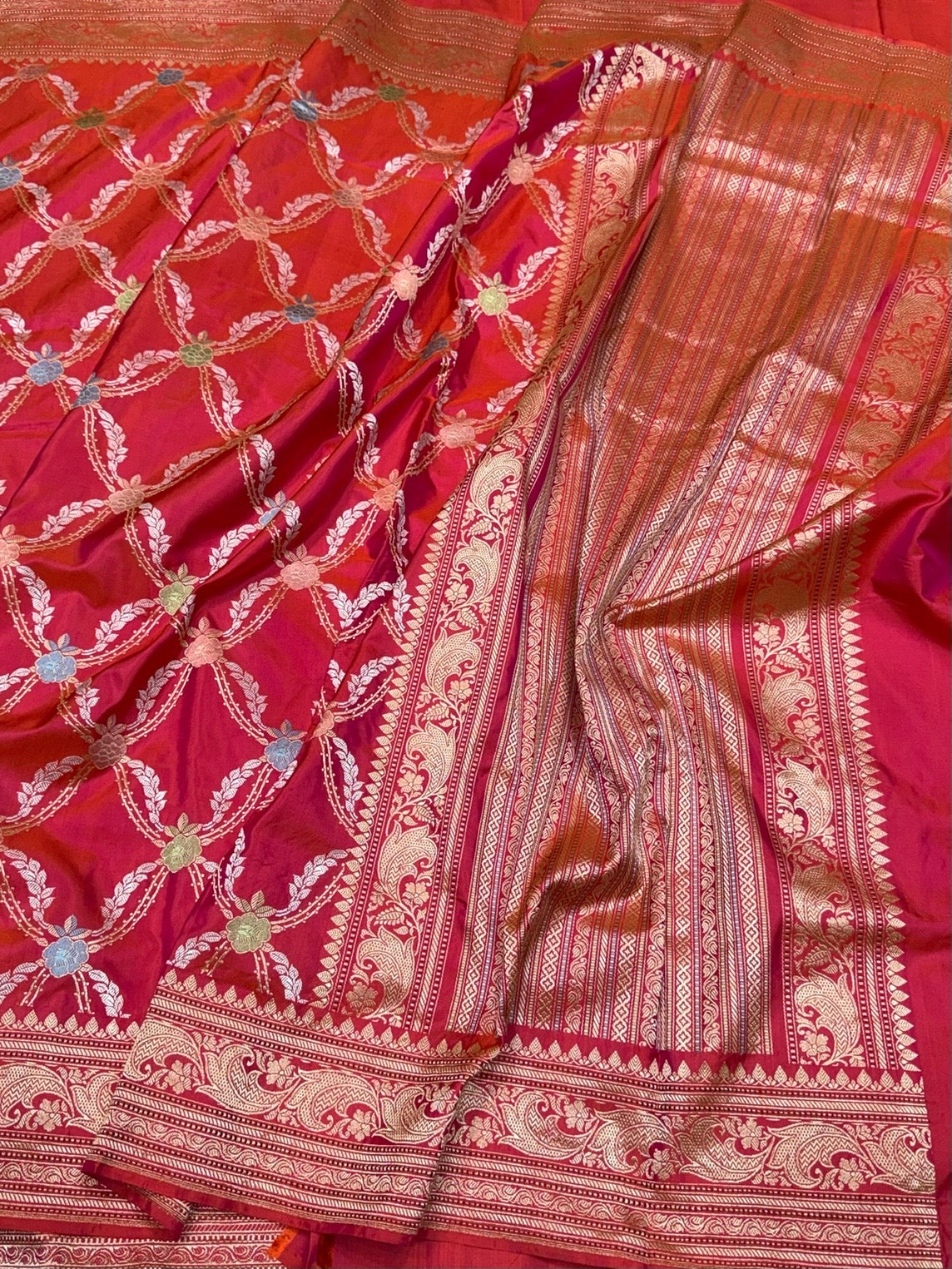 Orangish Pink Handwoven Pure Banarasi Silk Saree – Kadwa Weave in 100% Katan Mulberry Silk