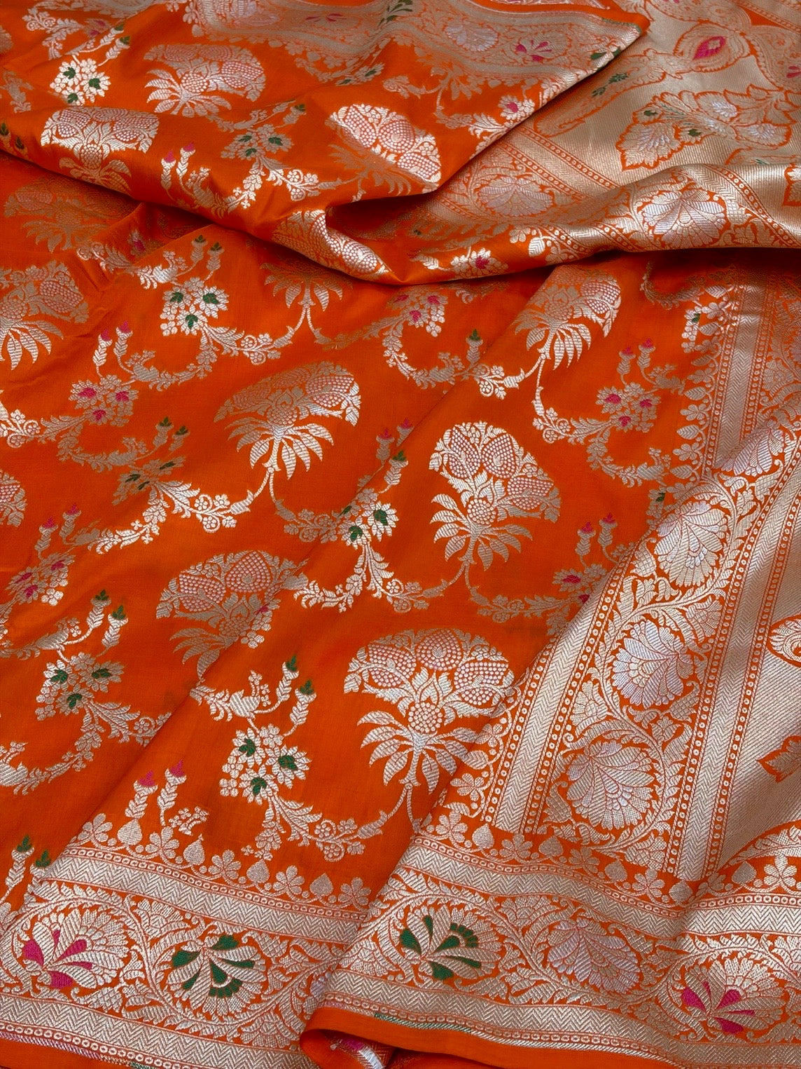 Orange Minakari Banarasi Pure Katan Silk Saree