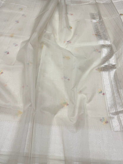 Ivory Handwoven Pure Banarasi Organza Silk Saree