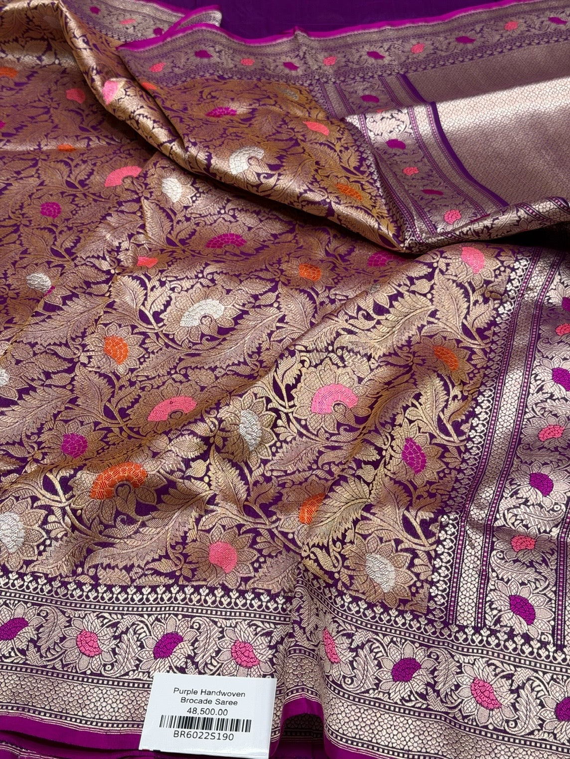 Purple Handwoven Pure Banarasi Brocade Saree