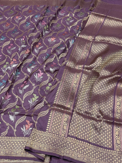 Dusty Lavender Handwoven Pure Banarasi Silk Saree