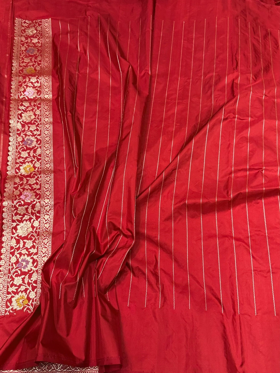 Red Handwoven Pure Banarasi Silk Saree – Luxury Kadwa Handloom Wedding &amp; Festive Saree