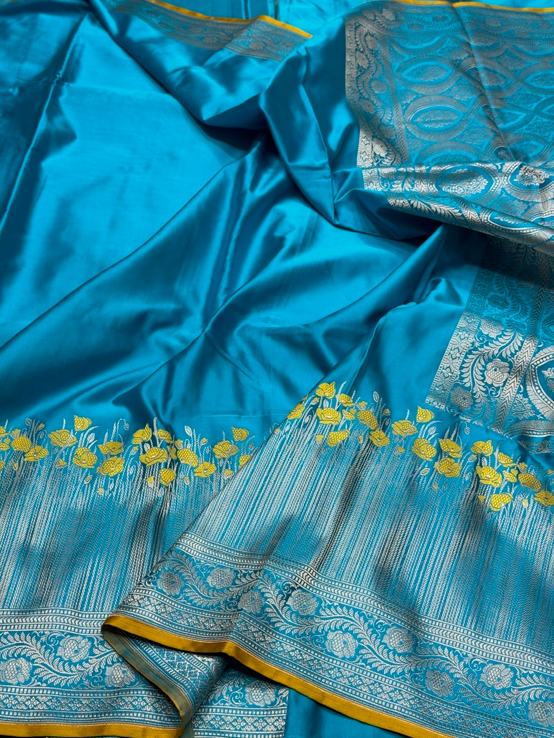 Handwoven Pure Banarasi Satin Silk Saree – Kadwa Weave | 100% Pure Satin Silk | Authentic Banaras Handloom