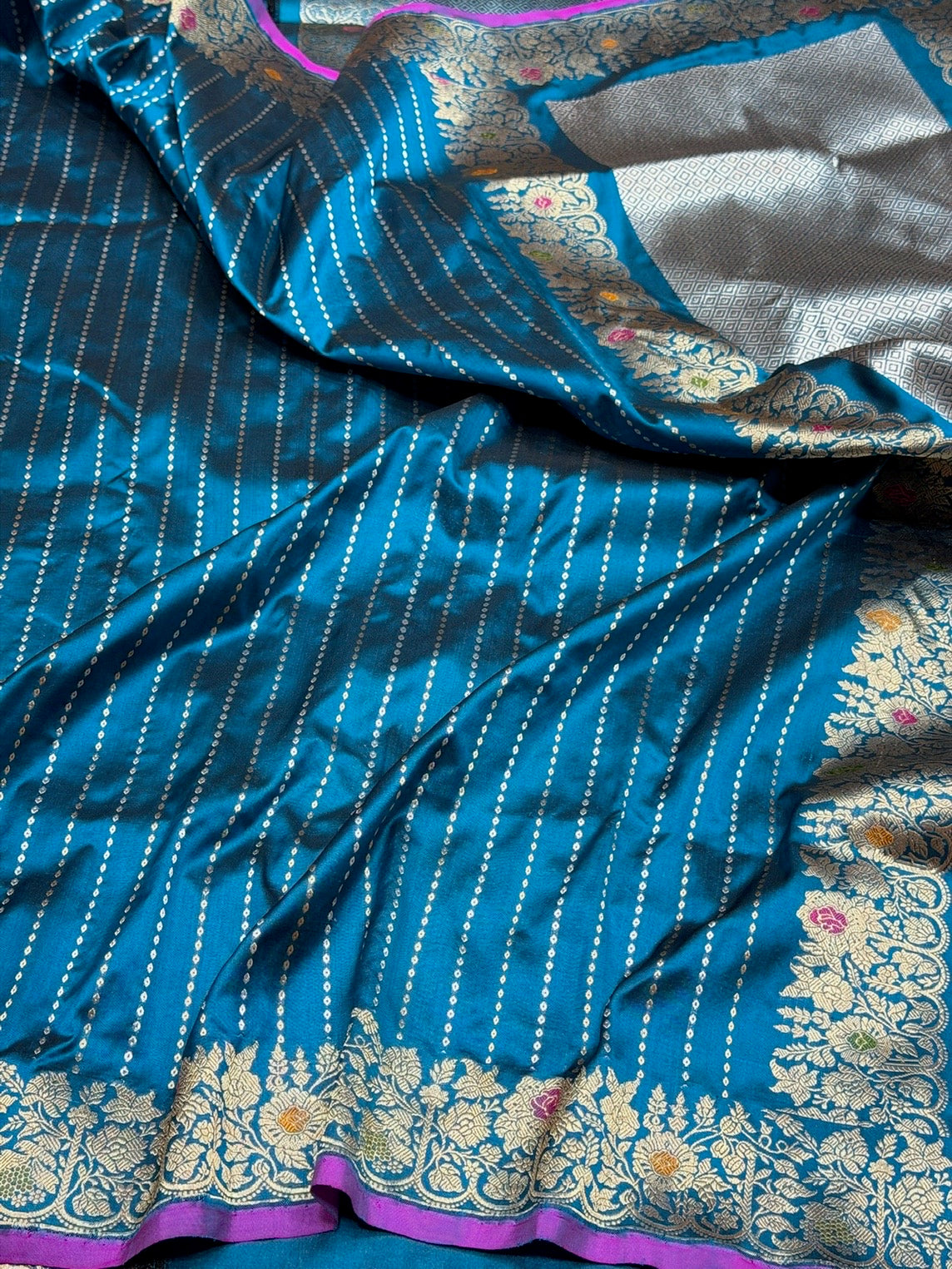 Teal Blue Handwoven Pure Banarasi Silk Saree