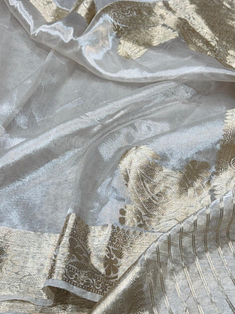 Silver Zari Pure Banarasi Tissue Silk Saree