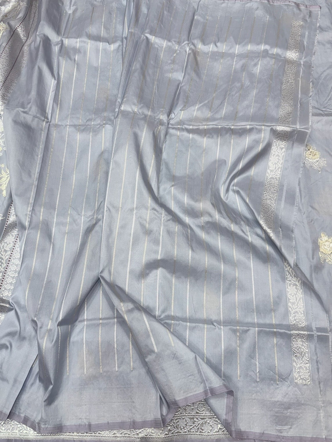 Cool Grey Handwoven Ektara Pure Banarasi Silk Saree