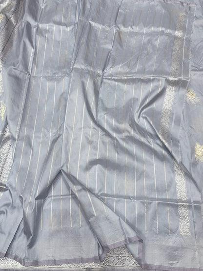 Cool Grey Handwoven Ektara Pure Banarasi Silk Saree