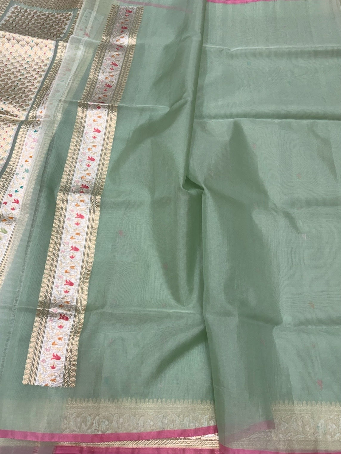 Pastel Sea Green Handwoven Pure Organza Silk Saree