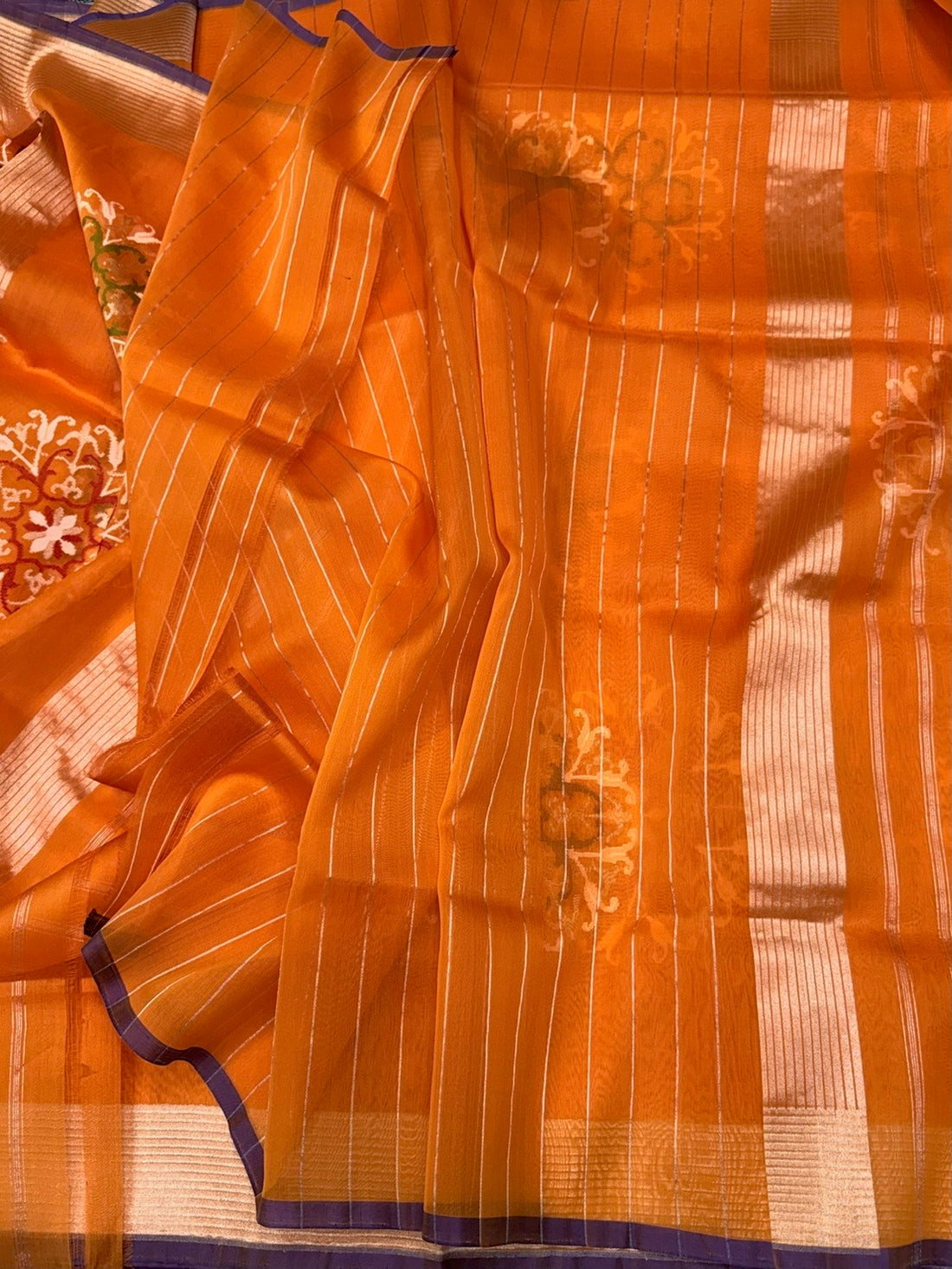Orange Handwoven Pure Banarasi Organza Silk Saree