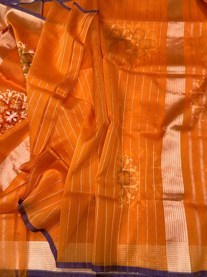 Orange Handwoven Pure Banarasi Organza Silk Saree