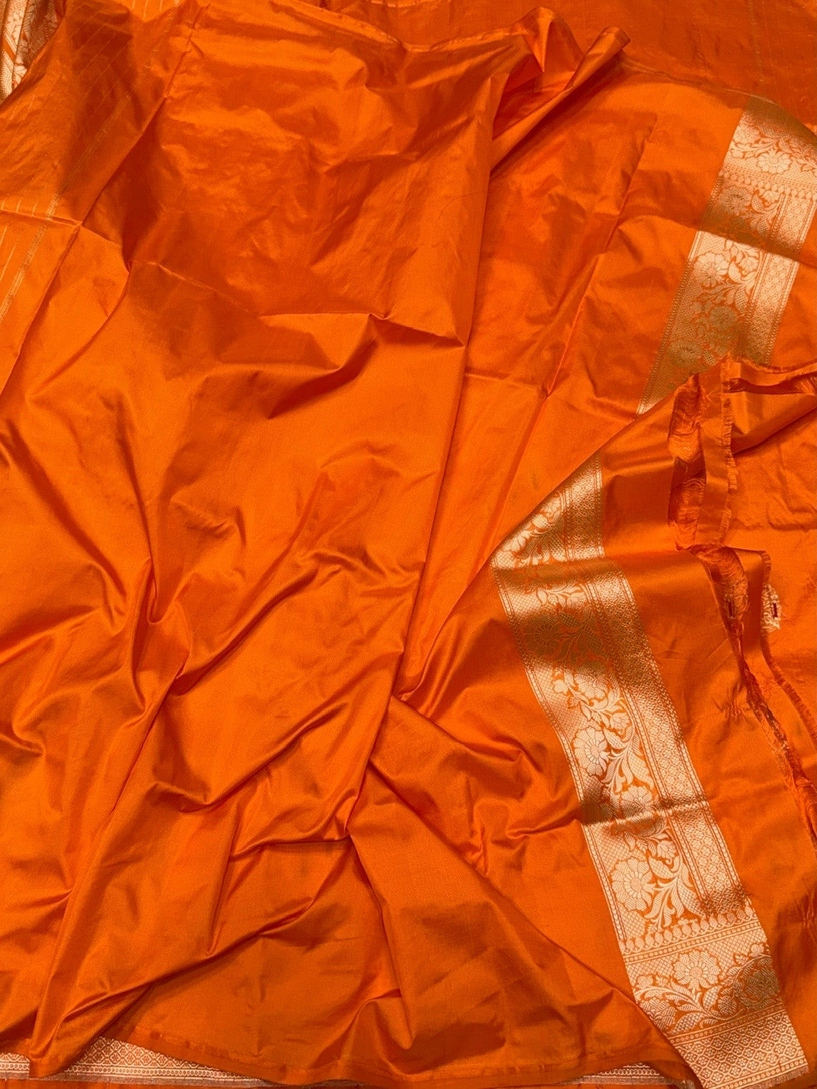 Orange Handwoven Pure Banarasi Silk Saree in Katan Silk – Kadwa Weave &amp; Meenakari Motifs