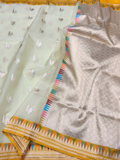 Lemon Yellow Handwoven Pure Organza Silk Saree