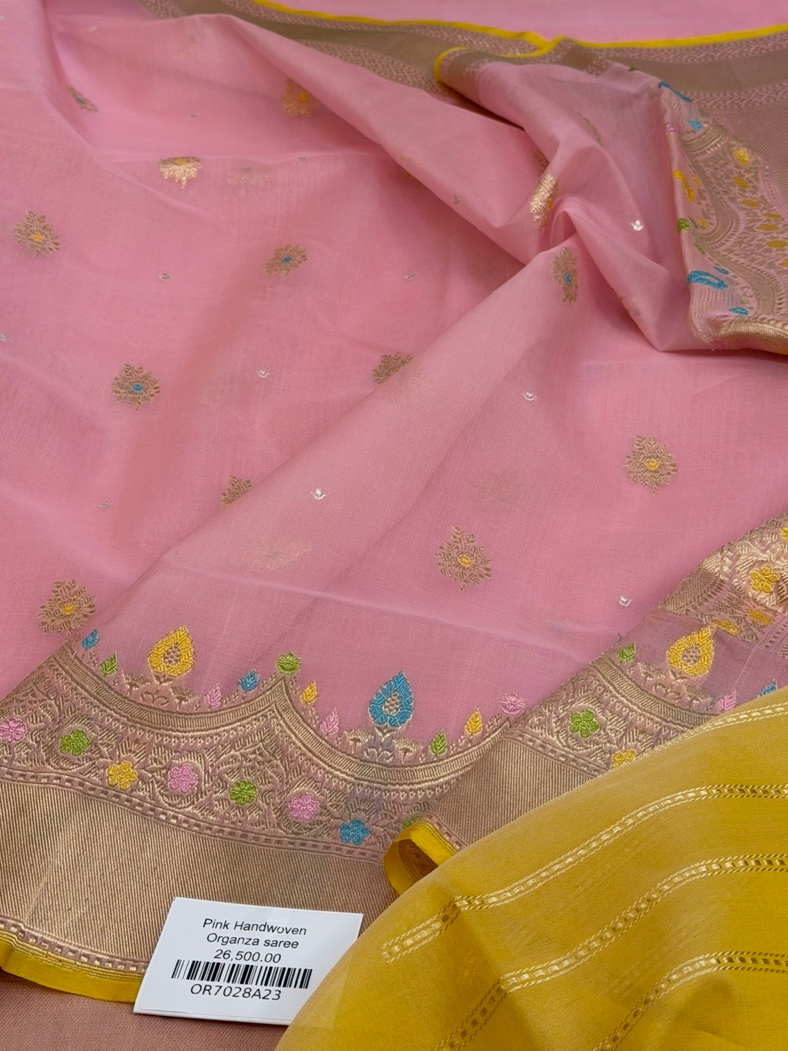 Pink Handwoven Pure Banarasi Organza Silk Saree
