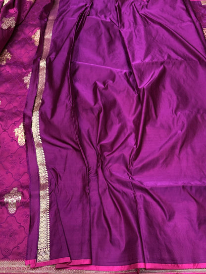 Purple Handwoven Pure Banarasi Satin Silk Saree