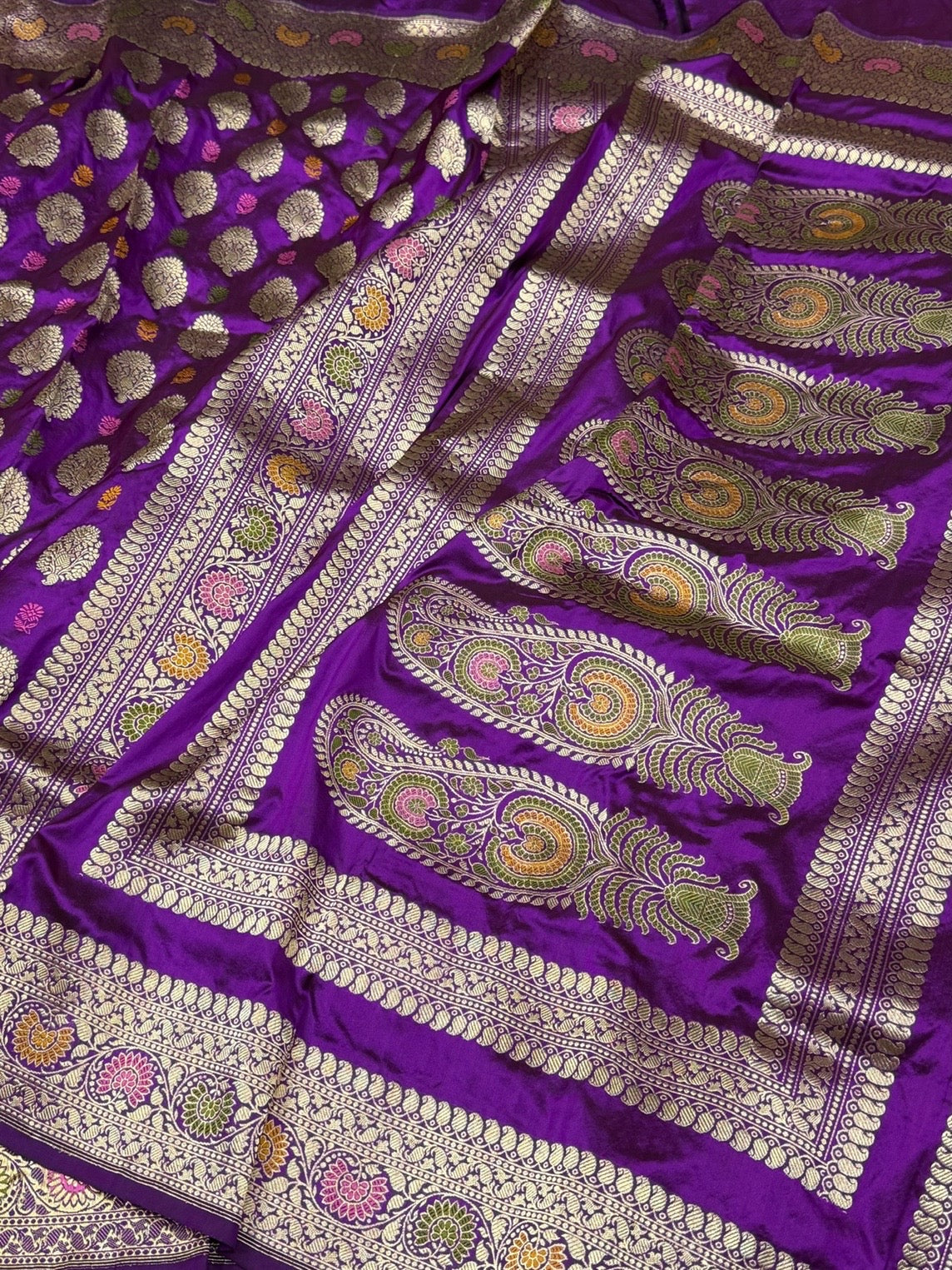 Purple Handwoven Pure Banarasi Silk Saree – Kadwa Weave in 100% Katan Mulberry Silk