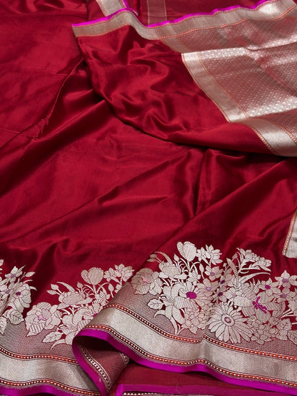 Red Handwoven Pure Banarasi Mashru Satin Silk Saree