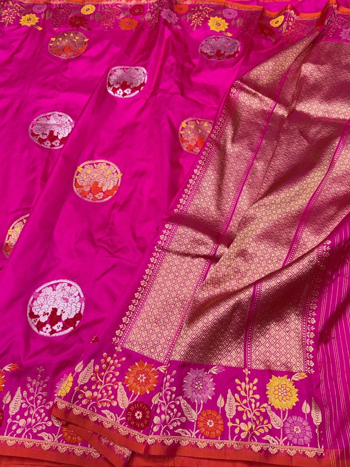 Rani Pink Handwoven Pure Banarasi Ektara Silk Saree