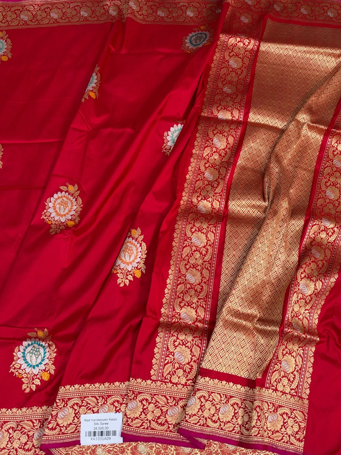 Red Handwoven Pure Banarasi Silk Saree | Pure Katan Silk | Kadwa Weave | HMR Handlooms