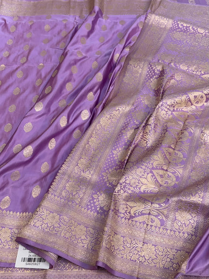 Lavender Handwoven Pure Banarasi Satin Silk Saree