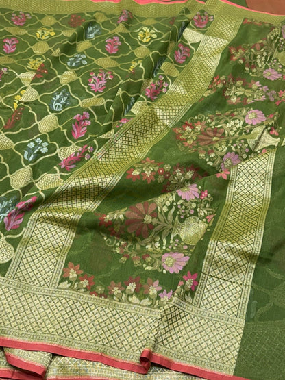 Green Pure Muslin Cotton Jamdani Saree