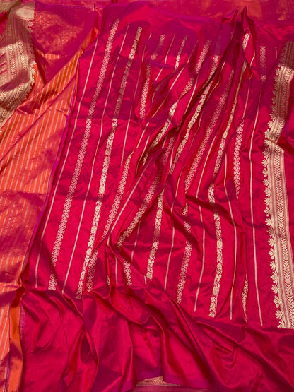 Rust-Maroon Handwoven Pure Banarasi Silk Saree – Kadwa Weave in 100% Katan Mulberry Silk