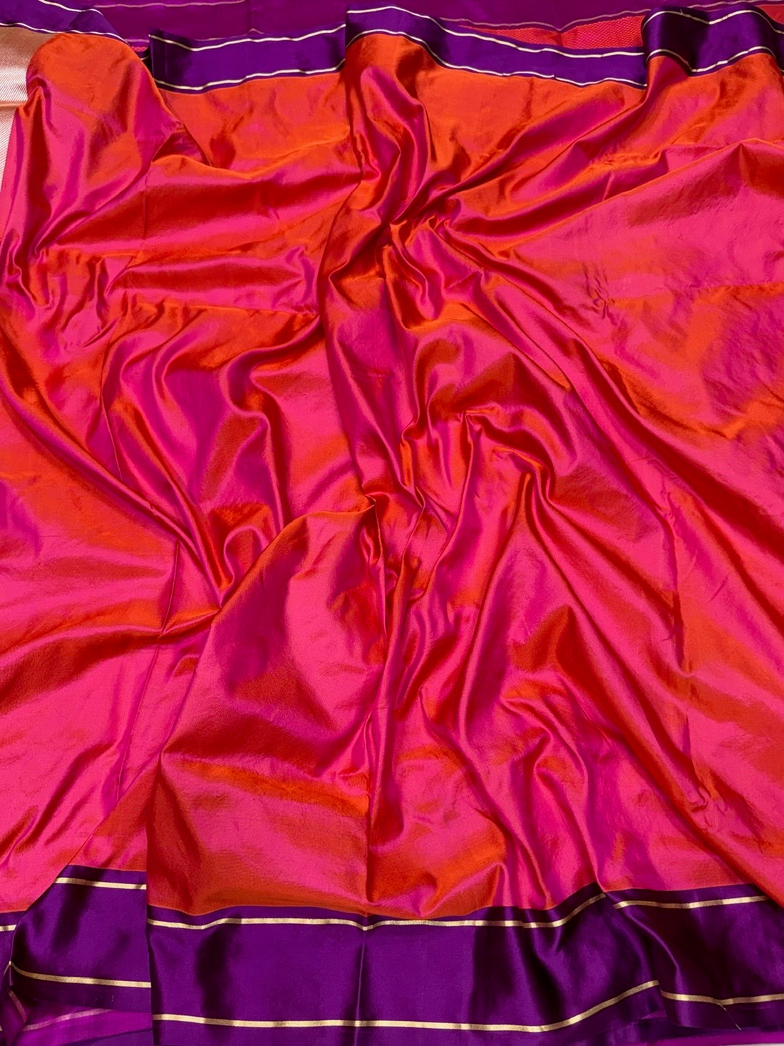 Orangish Pink Handwoven Pure Banarasi Satin Tanchoi Silk Saree