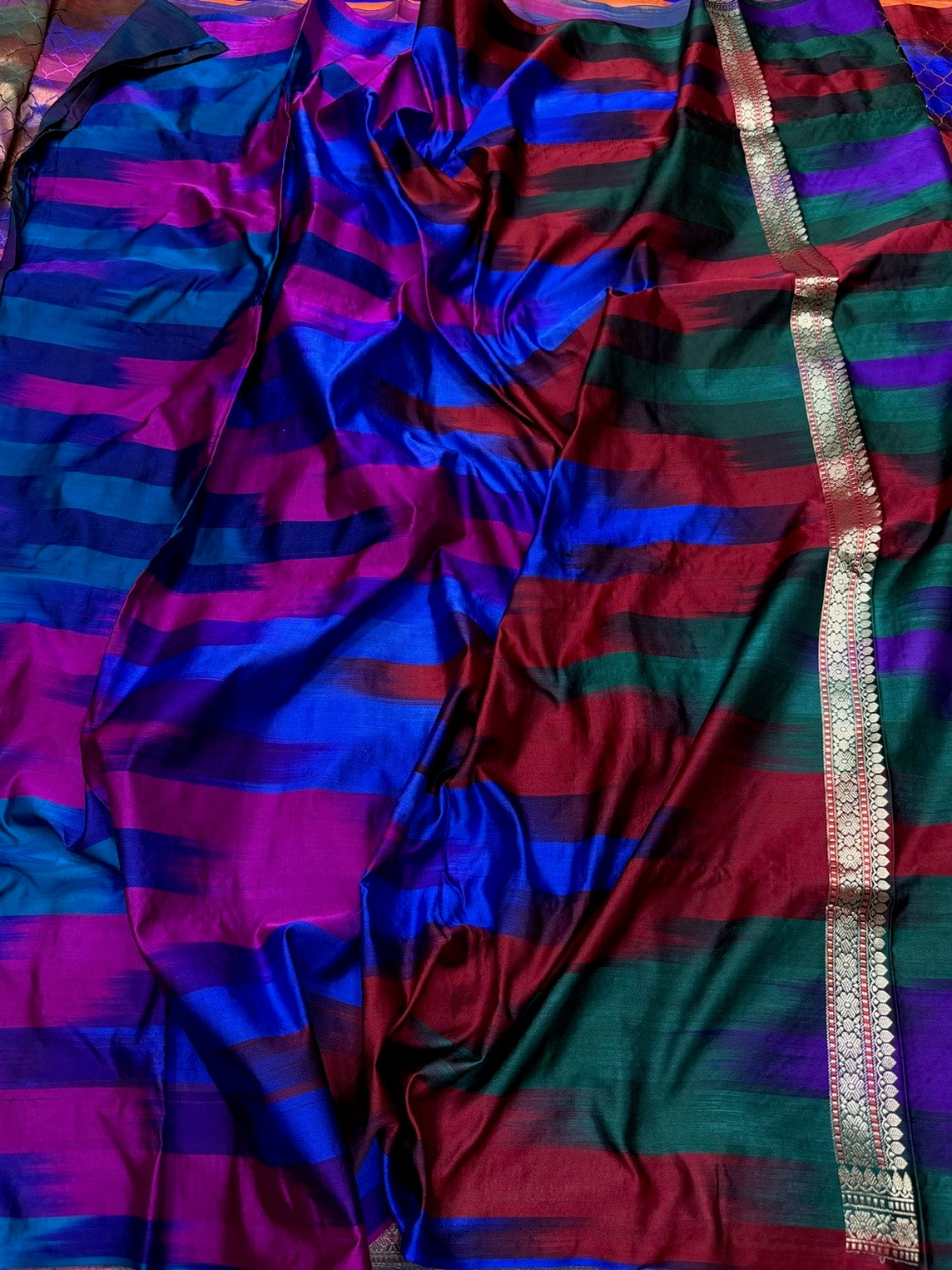 Purple Handwoven Pure Banarasi Satin Tanchoi Silk Saree – Kadwa Weave, Pure Satin Silk
