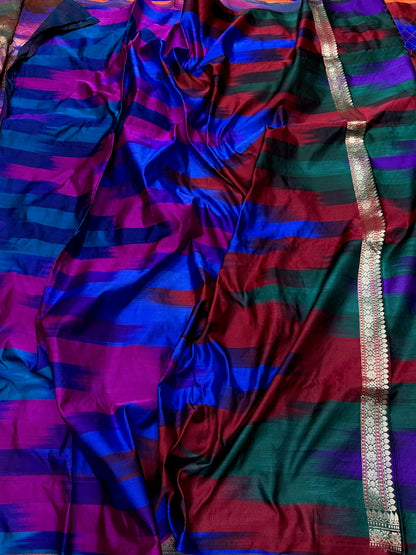 Purple Handwoven Pure Banarasi Satin Tanchoi Silk Saree