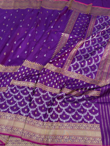 Purple Handwoven Pure Banarasi Ektara Silk Saree