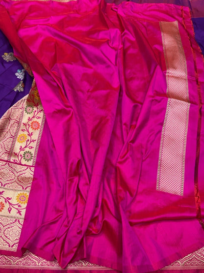 Purple Handwoven Pure Banarasi Ektara Silk Saree