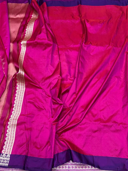 Rani Pink Handwoven Pure Banarasi Brocade Saree