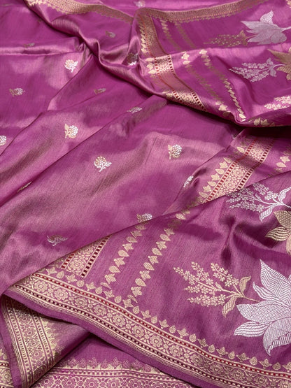 Magenta Pink Handwoven Pure Banarasi Ektara Tissue Saree