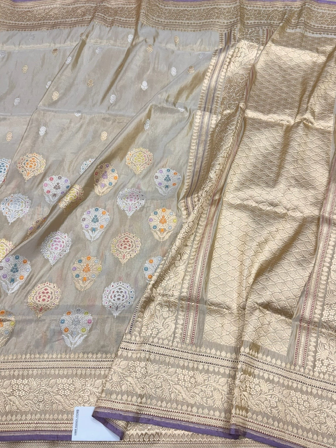 Light Gold Handwoven Pure Banarasi Tissue Saree