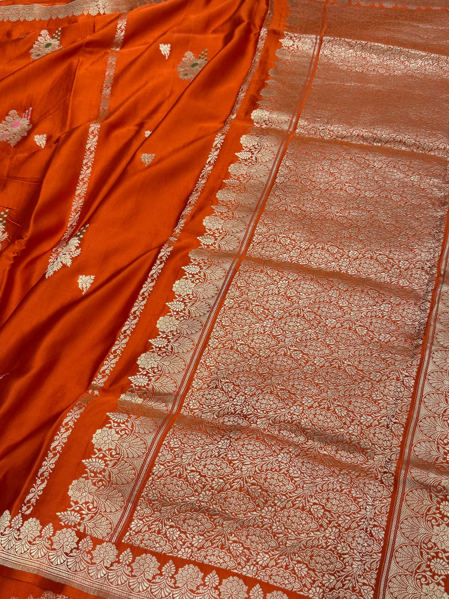 Orange Handwoven Pure Mashru Banarasi Satin Silk Saree