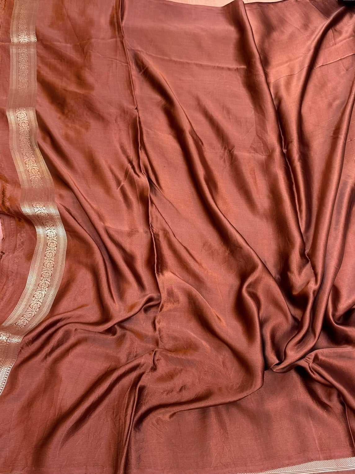 Brown Handwoven Pure Mashru Banarasi Satin Silk Saree
