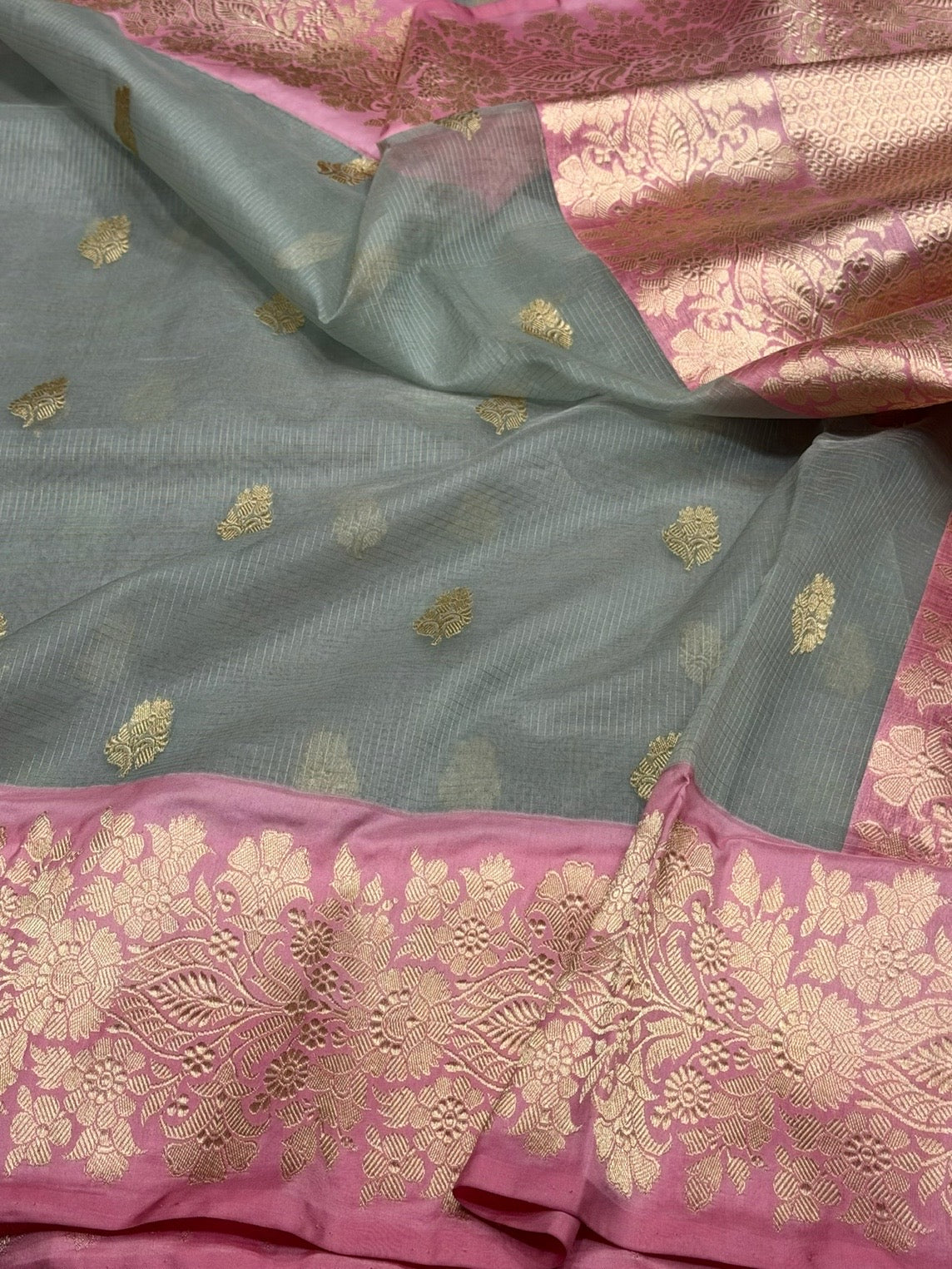 Ocean Blue Handwoven Pure Banarasi Organza Silk Saree