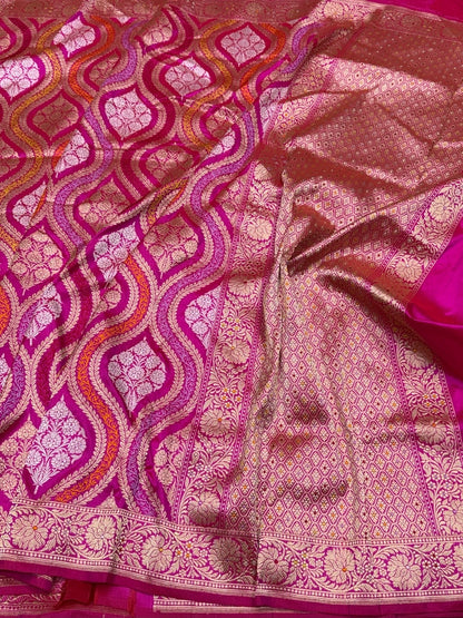 Rani Pink Handwoven Pure Banarasi Silk Saree