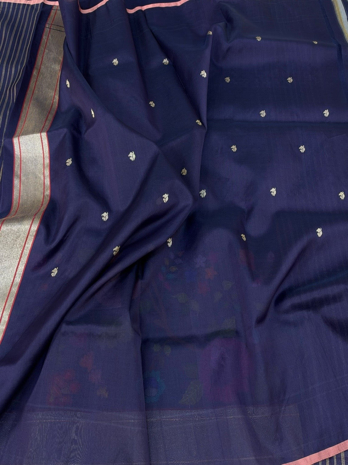 Navy Blue Handwoven Pure Ektara Organza Jamdani Saree