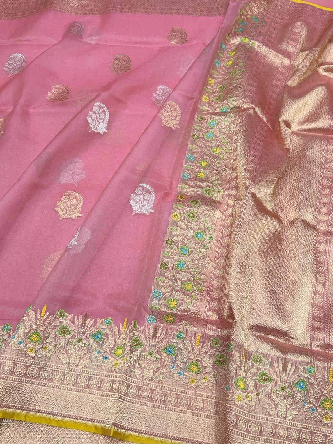 Pink Handwoven Pure Organza Silk Saree