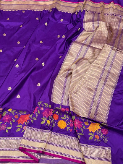 Purple Handwoven Pure Banarasi Silk Saree