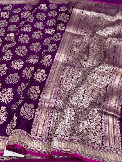 Magenta Handwoven Pure Banarasi Satin Silk Saree