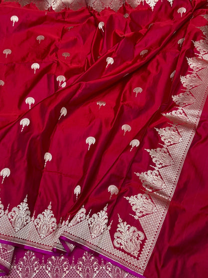 Red Handwoven Pure Banarasi Satin Silk Saree