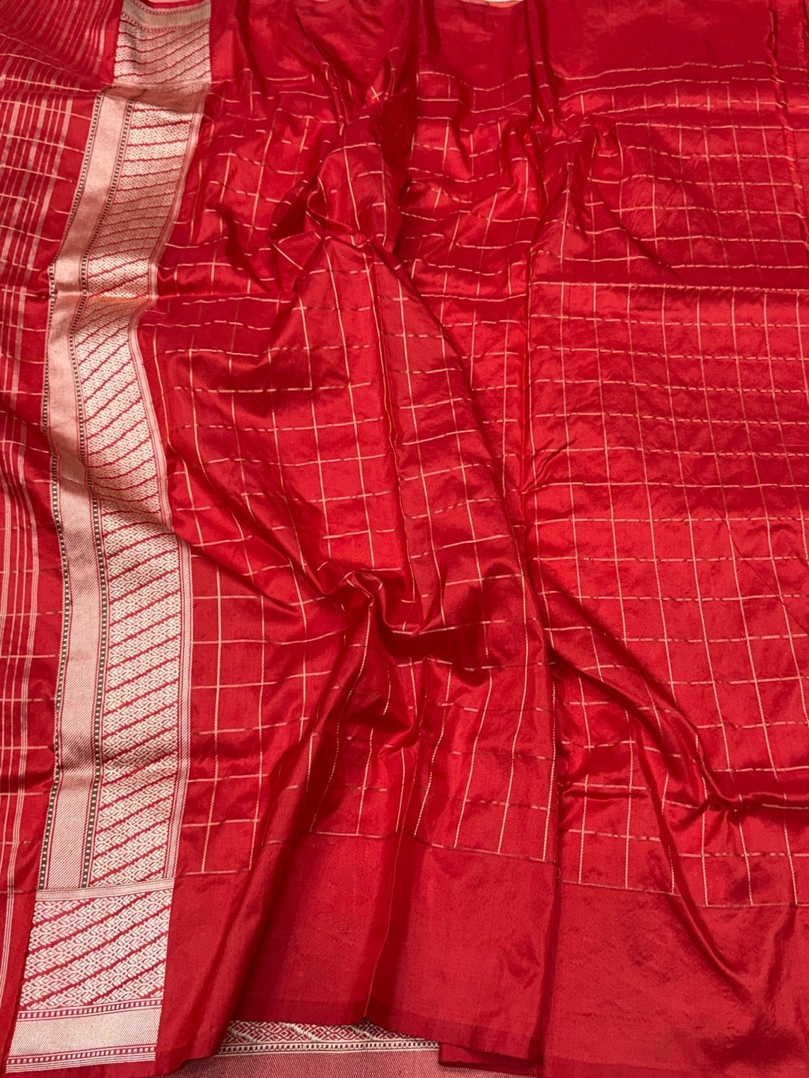 Rustic Orange Handwoven Pure Banarasi Rangkaat Saree in Katan Silk – Traditional Checks Weave