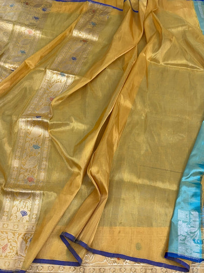 Sea Green Handwoven Banarasi Pure Tissue Silk Brocade Saree