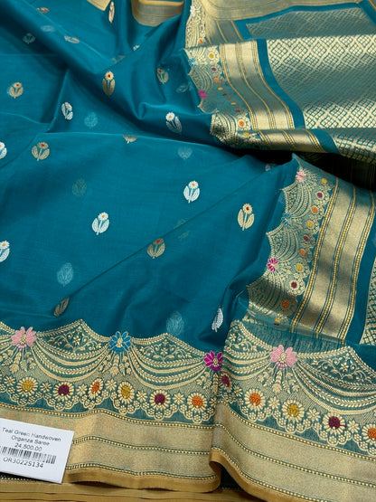 Teal Green Handwoven Pure Organza Silk Saree