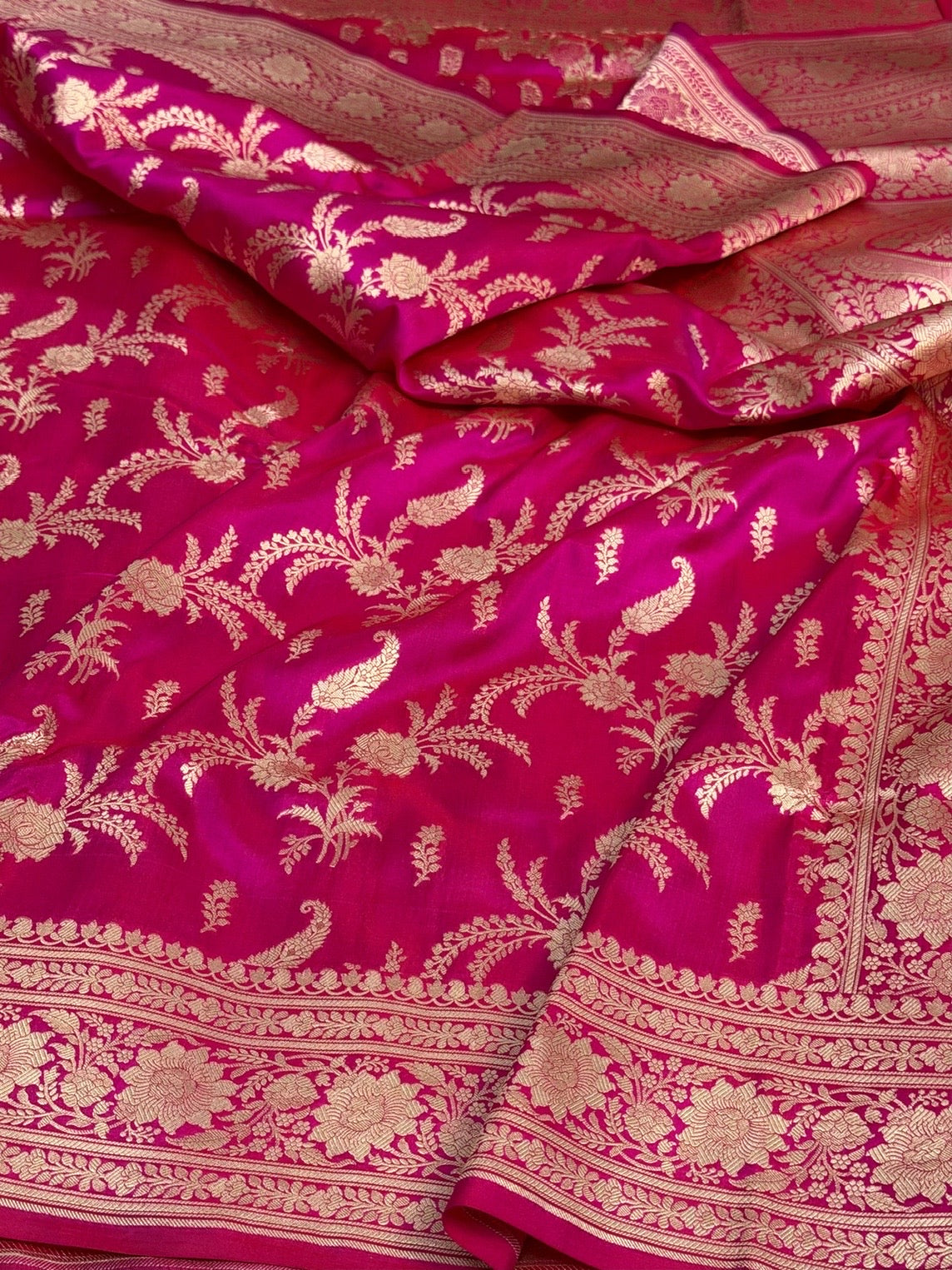 Rani Pink Banarasi Pure Katan Silk Saree