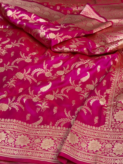 Rani Pink Banarasi Pure Katan Silk Saree